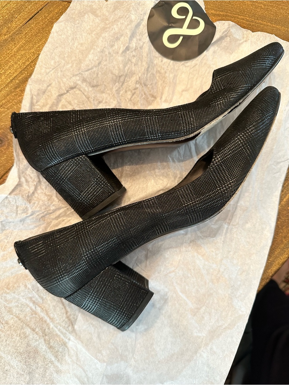 Stuart Weitzman Black Textured Block Heel Pumps